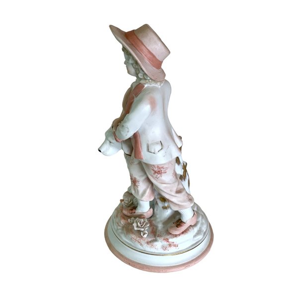 Vintage Figurine Boy with Dog in Pink Andrea by Sadek Bisque Porcelain 10" - Picture 4 of 7